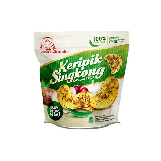 Leni snacks keripik singkong pedas hijau (cassava chips) 140g